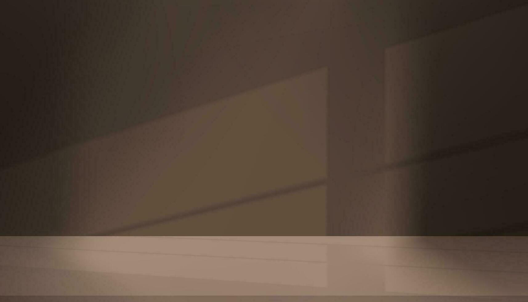 braun Hintergrund mit Licht Schatten auf Mauer Zement, leer Studio Zimmer mit Tischplatte Anzeige zum Produkt Präsentation, Beton Zimmer Hintergrund mit Schatten Fenster Effekt, Vektor 3d Hintergrund Attrappe, Lehrmodell, Simulation