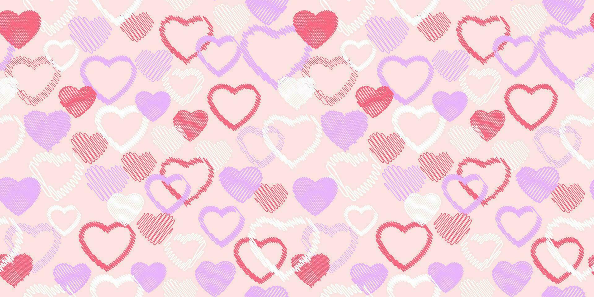 nahtlos Pastell- Muster mit Vektor Hand gezeichnet skizzieren gestalten Herzen. drucken mit einstellen kreativ abstrakt Textur Herz Silhouetten. Valentinstag, Liebe Hintergrund. Design zum Textil, Mode, Oberfläche Design