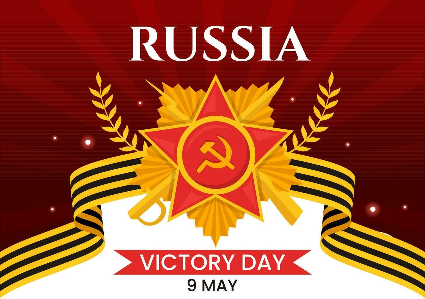 Russland Sieg Tag Vektor Illustration auf kann 9 mit Medaille Star von das Held, großartig patriotisch Krieg und Band Gelb schwarz Farbe im eben Hintergrund