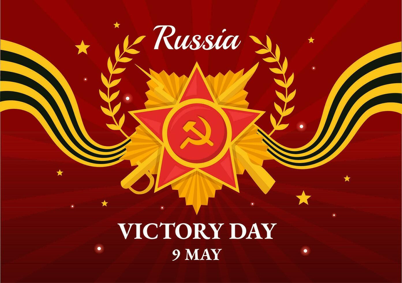 ryssland seger dag vektor illustration på Maj 9 med medalj stjärna av de hjälte, bra patriotisk krig och band gul svart Färg i platt bakgrund