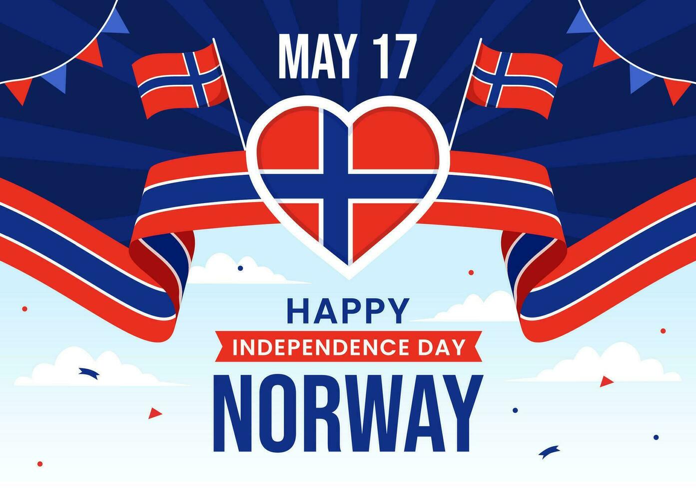 Norge oberoende dag vektor illustration på Maj 17 med flagga av norska och band i nationell Semester firande platt tecknad serie bakgrund