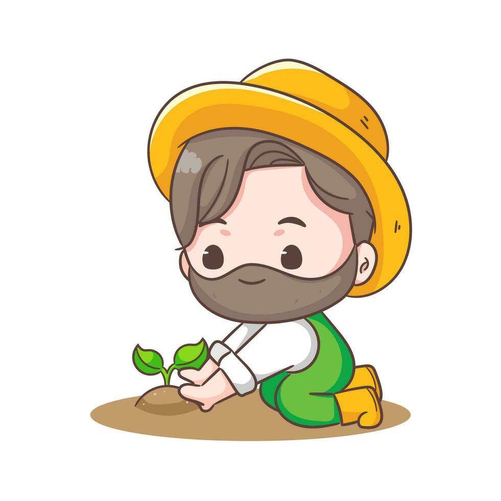 süß Farmer Pflanzen Karikatur Vektor. Landwirtschaft und Landwirtschaft Konzept Design. Chibi Stil Illustration. isoliert Weiß Hintergrund. Symbol Logo Maskottchen vektor