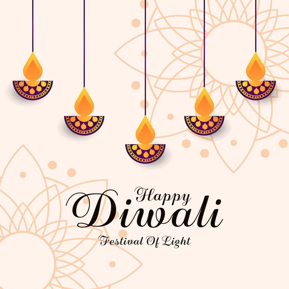 glad diwali platt design med dekorativa diya vektorillustration vektor