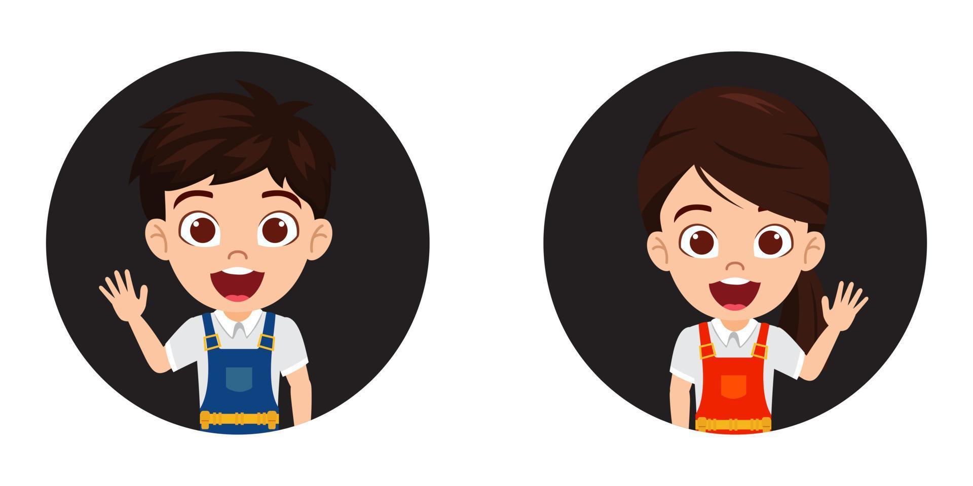 glad söt vacker unge pojke och flicka ingenjör byggnadsarbetare karaktär avatar står och poserar vektor