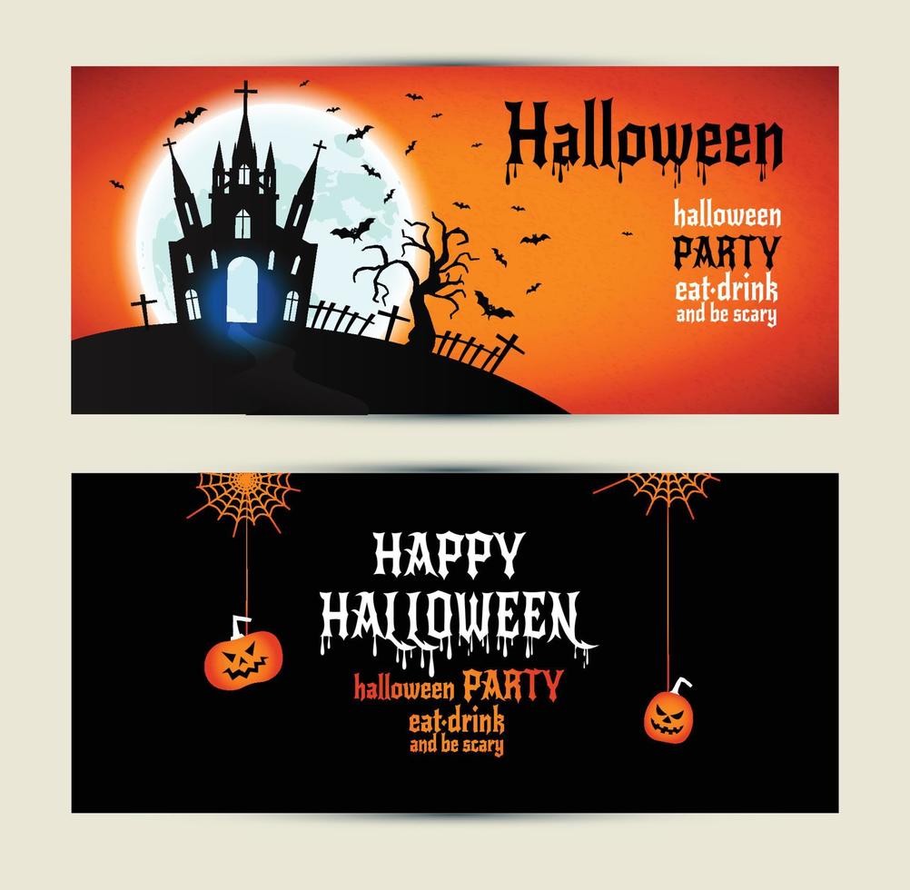 halloween banners på orange och svart bakgrund. vektor