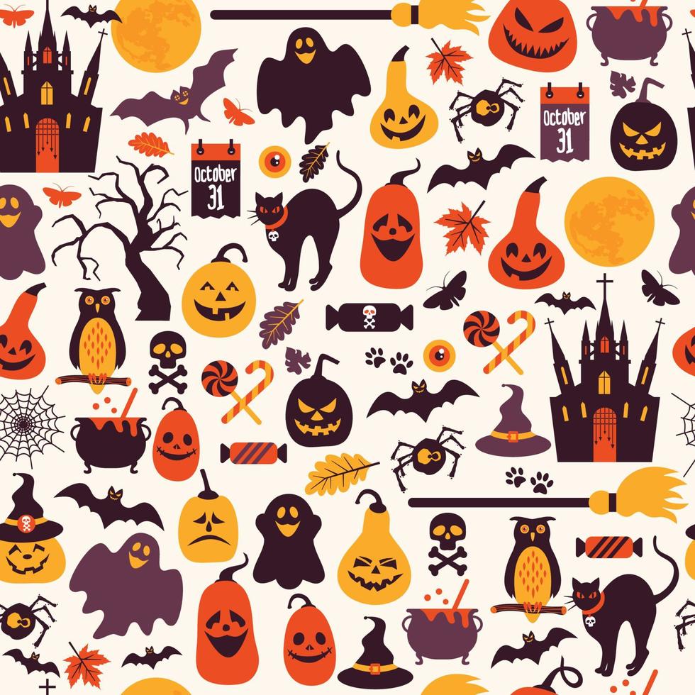 nahtloses muster von halloween für herbstfeier mit ikonen vektor