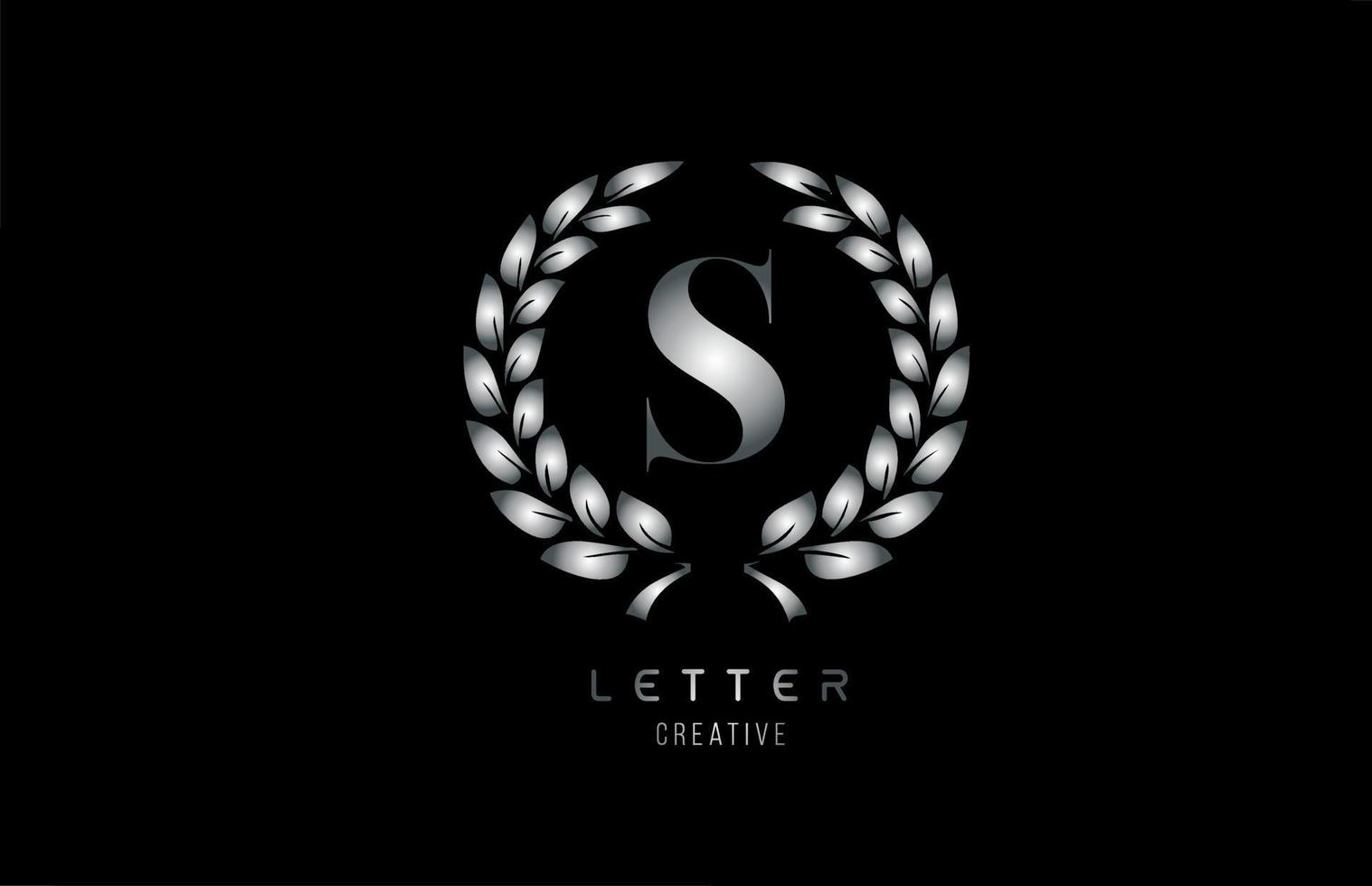 silbergraues Metall-Alphabet-Logo-Symbol mit floralem Design für Unternehmen und Unternehmen vektor
