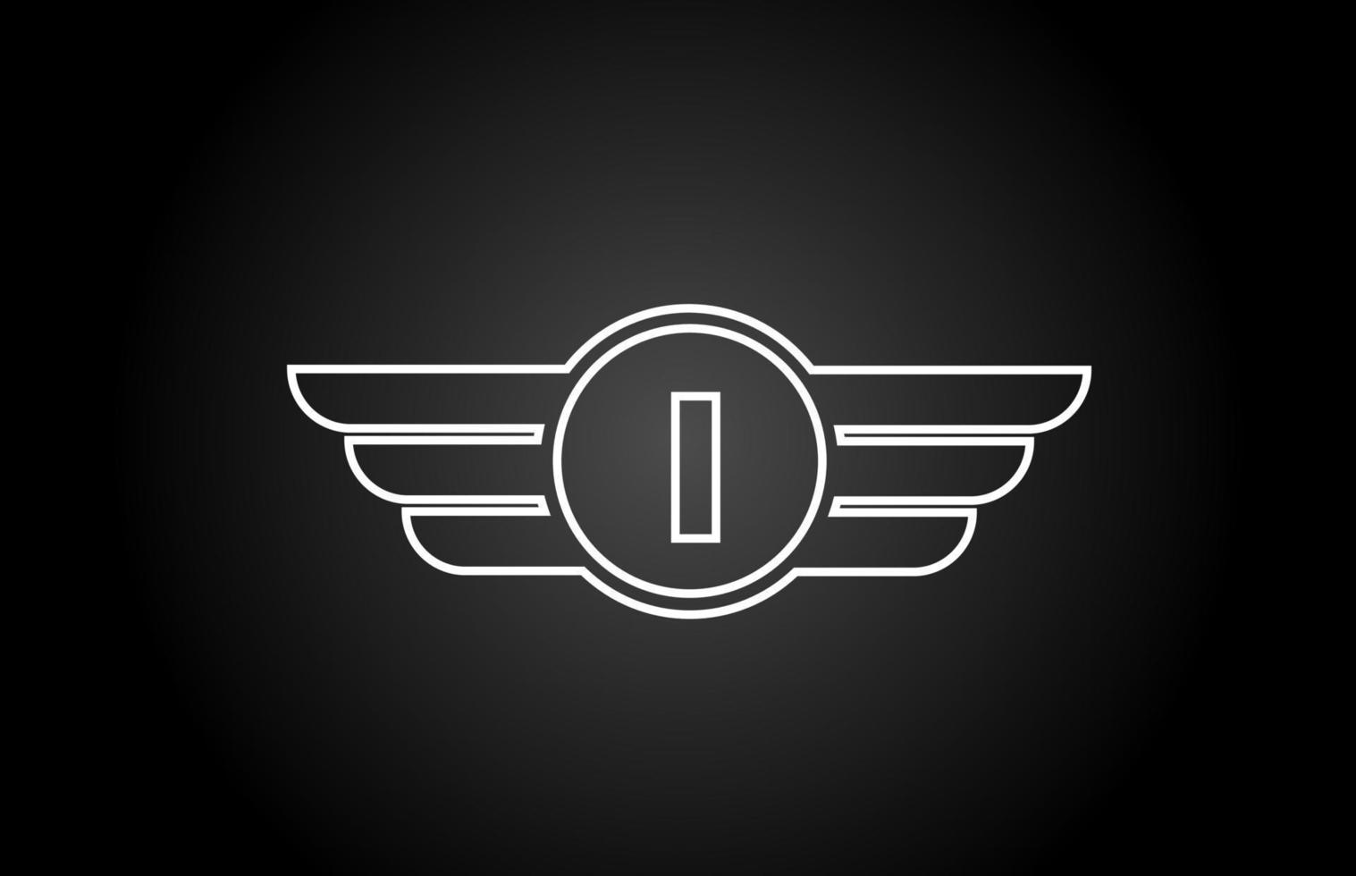jag alfabetet brev logotyp ikon för företag och företag med svart och vitt linje vinge design vektor