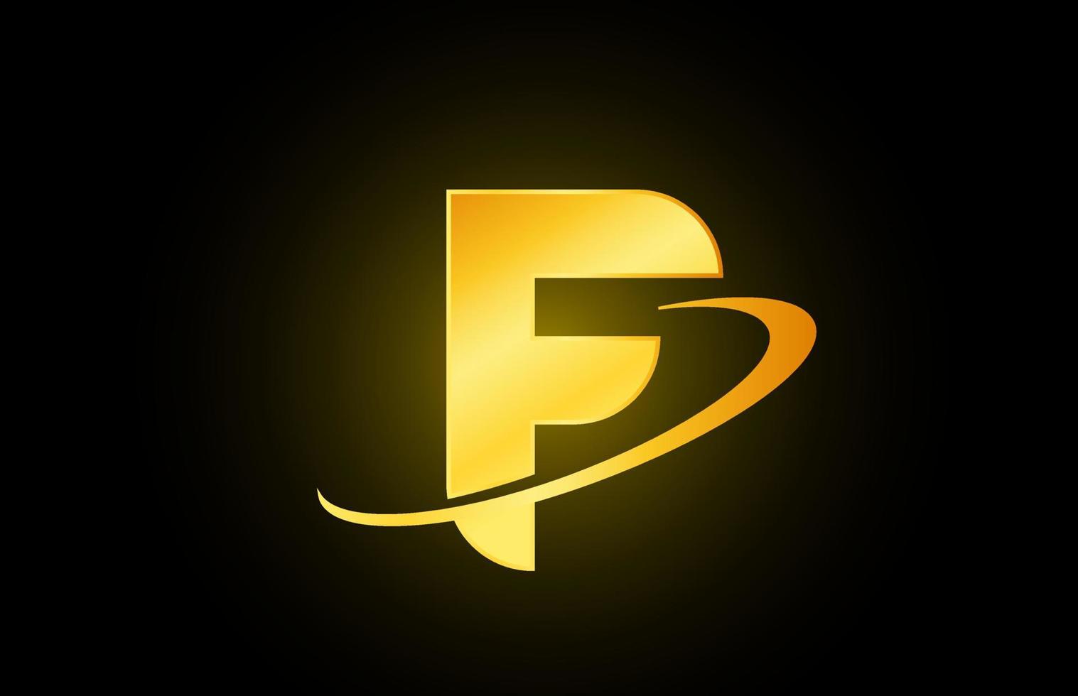 f alfabetet brev logotyp ikon för företag och företag med gulddesign vektor