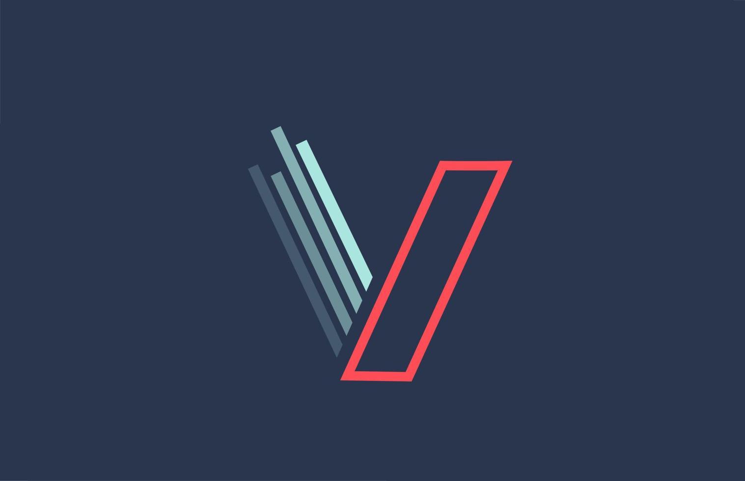 blaues rotes V-Alphabet-Logo-Symbol für Unternehmen und Unternehmen mit Liniendesign vektor