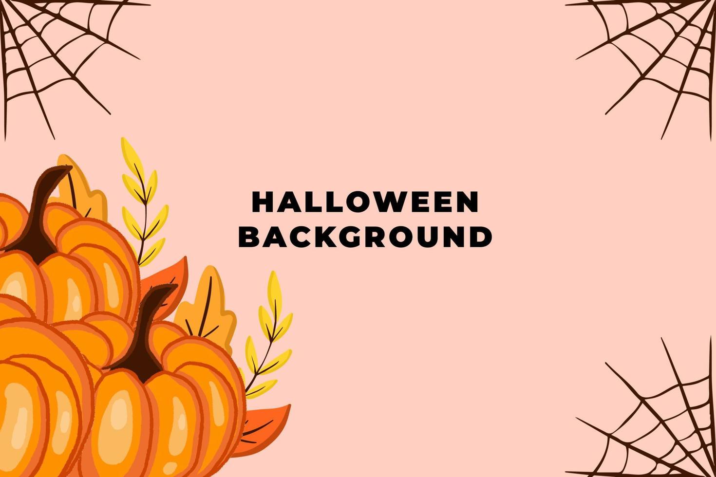 einfacher handgezeichneter Halloween-Hintergrund mit Kürbis-, Blumen- und Spinnennetz vektor