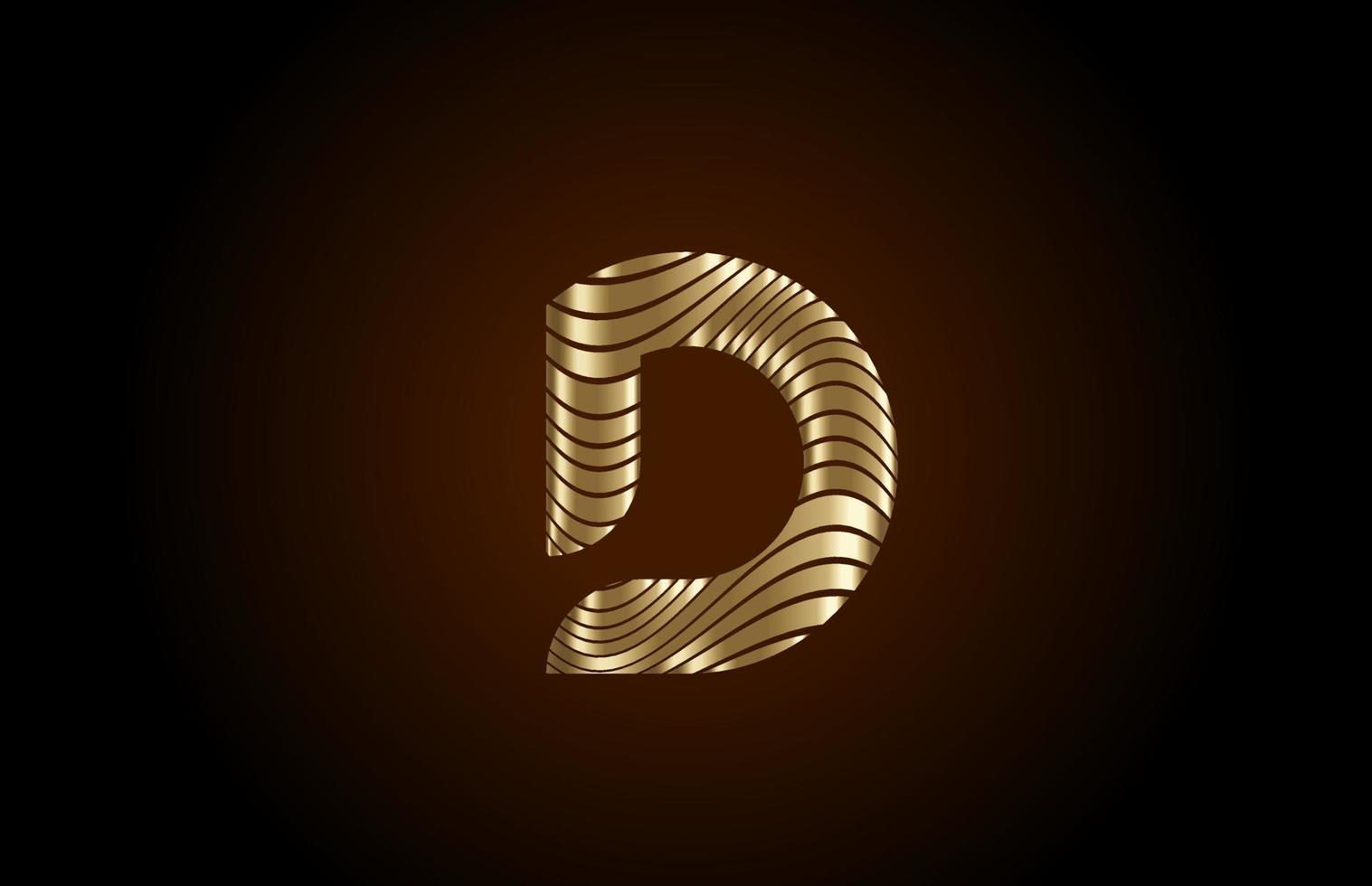 d gelbes Alphabet Buchstaben-Logo-Symbol für Unternehmen. Metallic-Gold-Liniendesign für luxuriöse Identität vektor