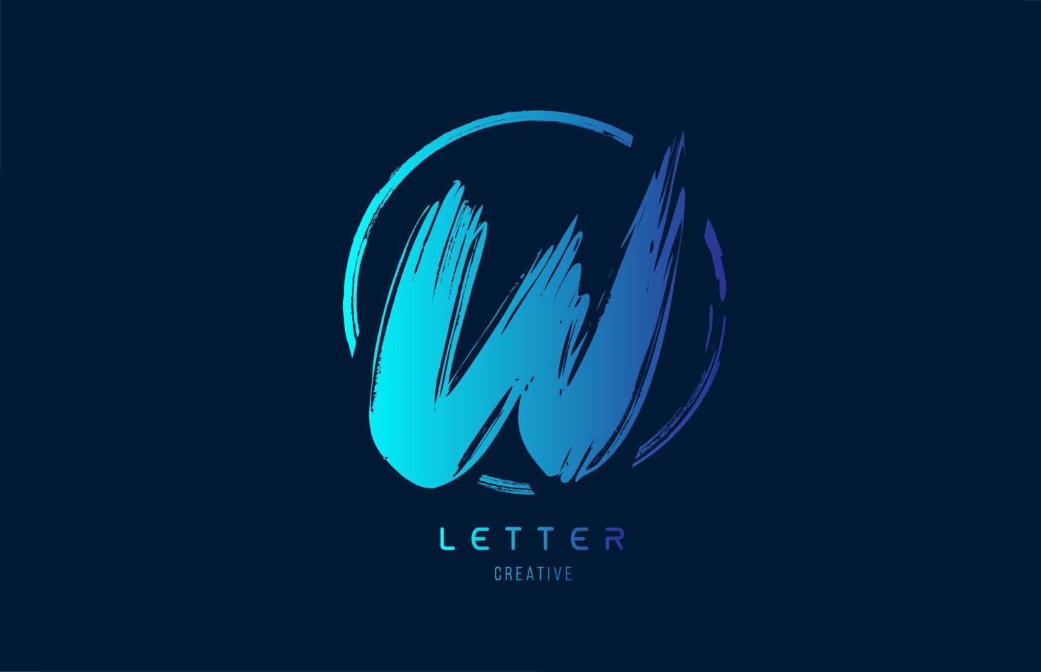 blå hand grunge pensel bokstaven w ikon logotyp med cirkel. alfabetdesign för en företagsdesign vektor