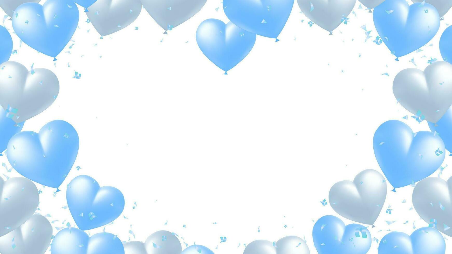 Helium Blau Ballon und Konfetti mit Dekor Rahmen Party Urlaub, Karneval, Festival, Geburtstag. Vektor Illustration