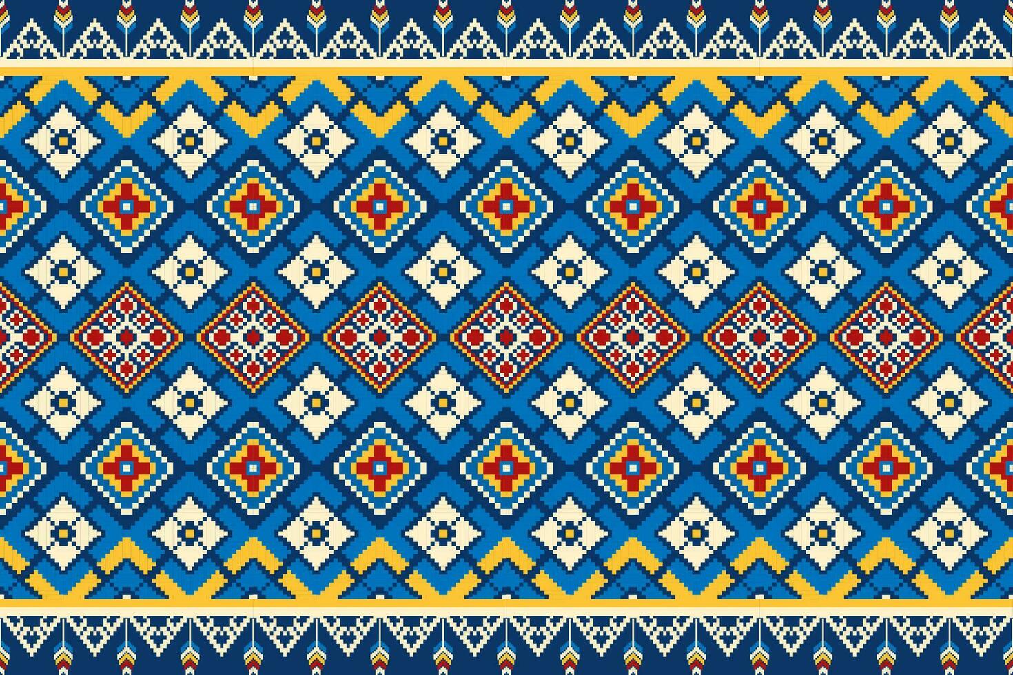 etnisk mönster i pixel konst vektor illustration. sömlös mönster design för tyg, matta, bricka, omslag, tapet, och bakgrund