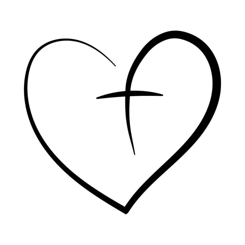 religiös tatuering ikon, hjärta med korsa, Gud i hjärta vektor