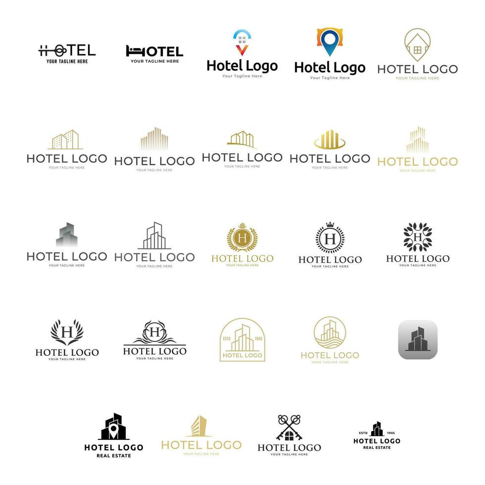 Hotel Logo. echt Nachlass Logo Satz. Vektor Symbol Pack.