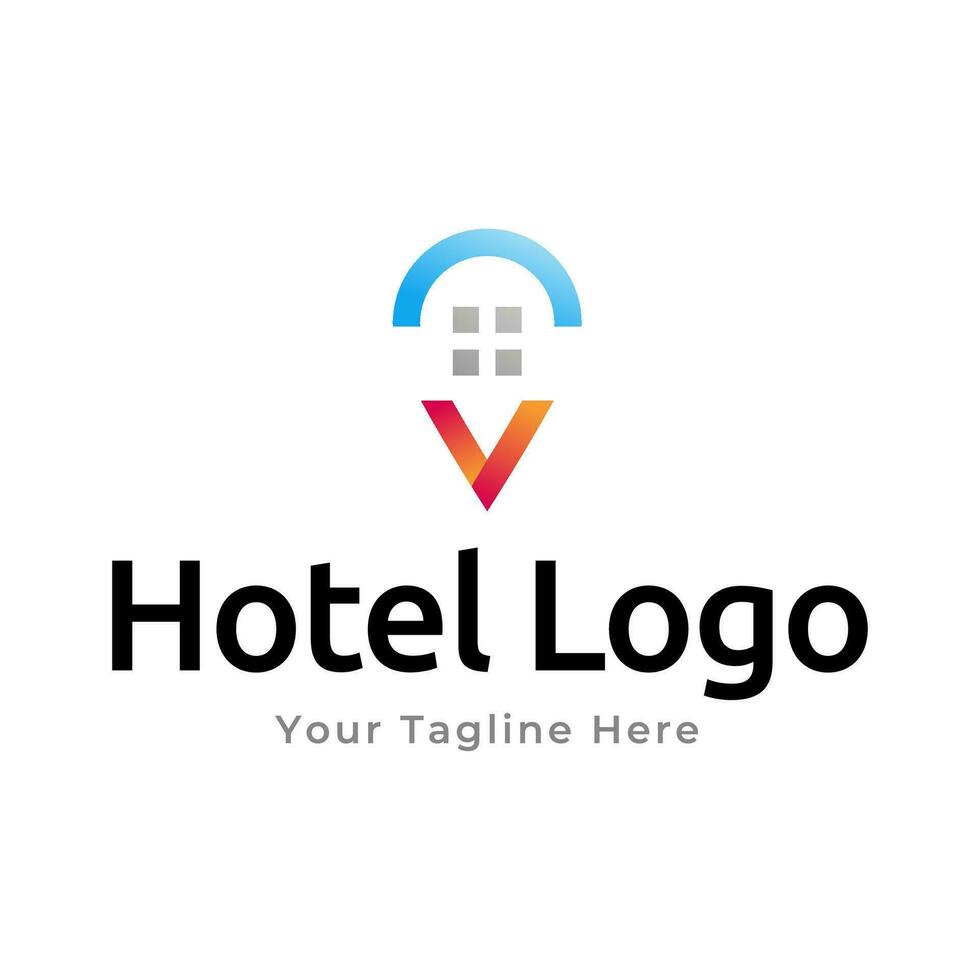 Hotel Logo. Hotel Punkt Logo Vektor. Stift Symbol mit Hotel Symbol Kombination isoliert auf Weiß Hintergrund. vektor