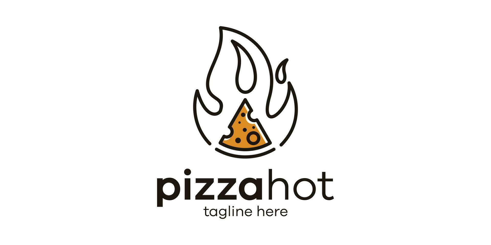 logotyp design kombination av pizza form med brand, varm pizza logotyp design, minimalistisk rader. vektor