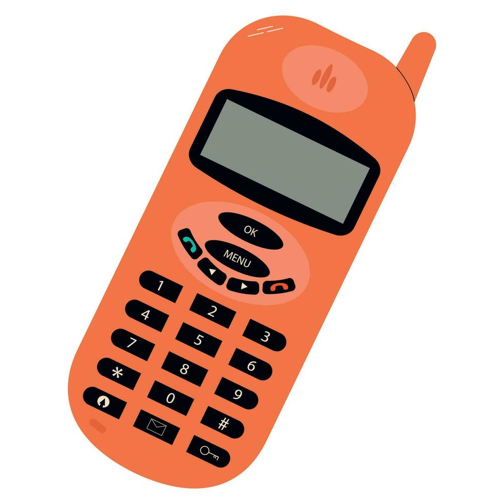 isoliert Orange Handy, Mobiltelefon Telefon auf ein Weiß Hintergrund, Vektor Illustration.
