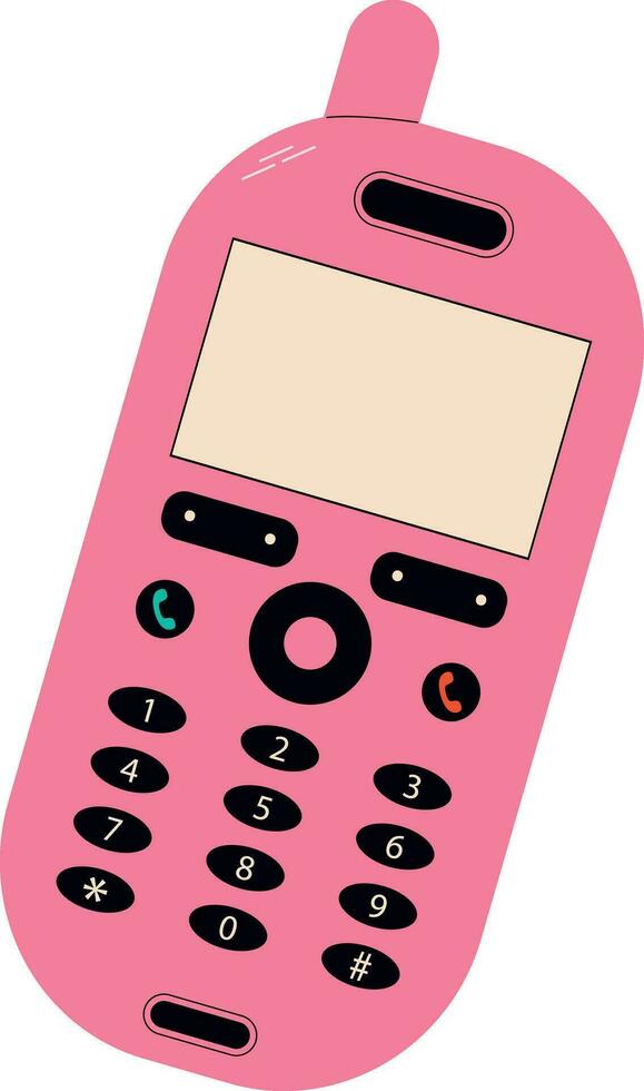 Rosa Handy, Mobiltelefon retro Telefon isoliert auf Weiß Hintergrund. Vektor Illustration im eben Stil.