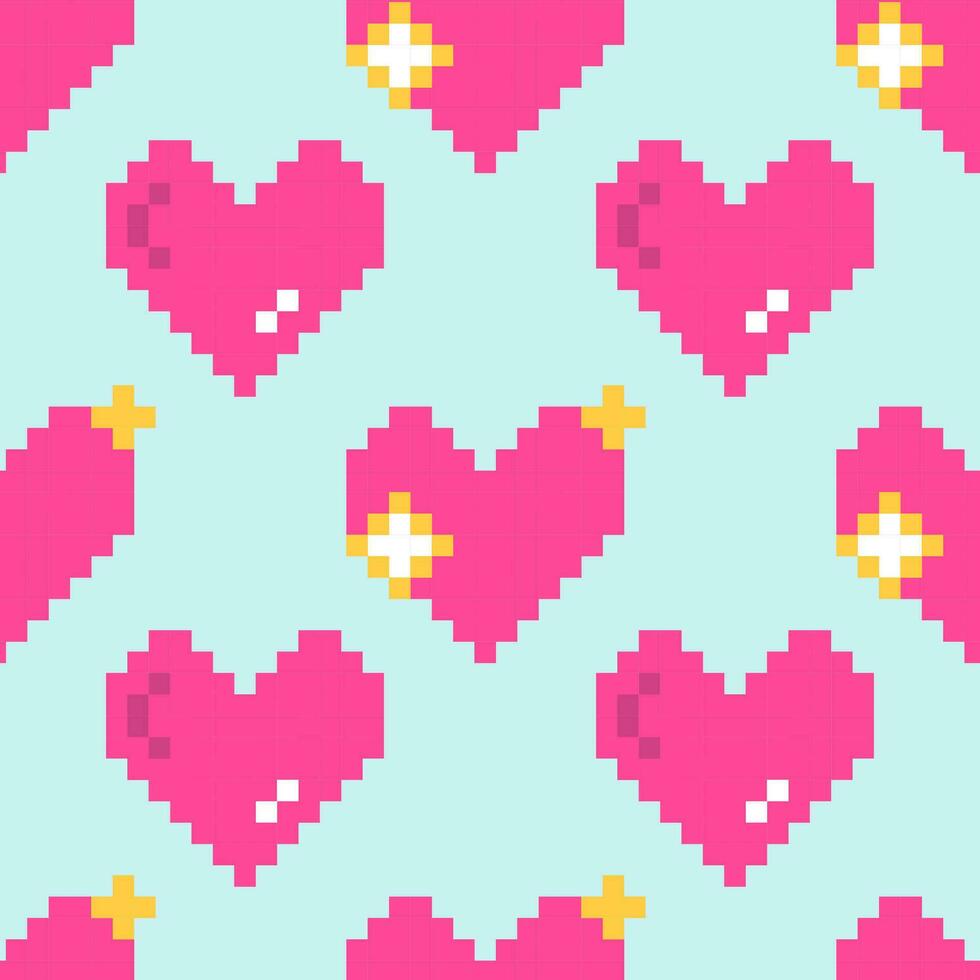 Pixel Herzen, Februar 14, nahtlos Muster, Quadrate, retro vektor
