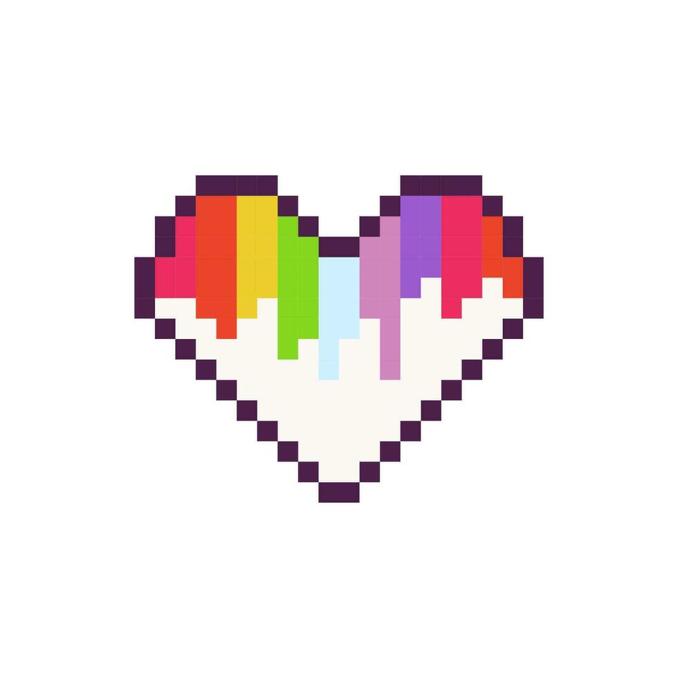 Pixel Herz LGBT, Regenbogen, 8 Bit, retro, y2k Pixel Symbol auf ein vollständig Weiß Hintergrund vektor