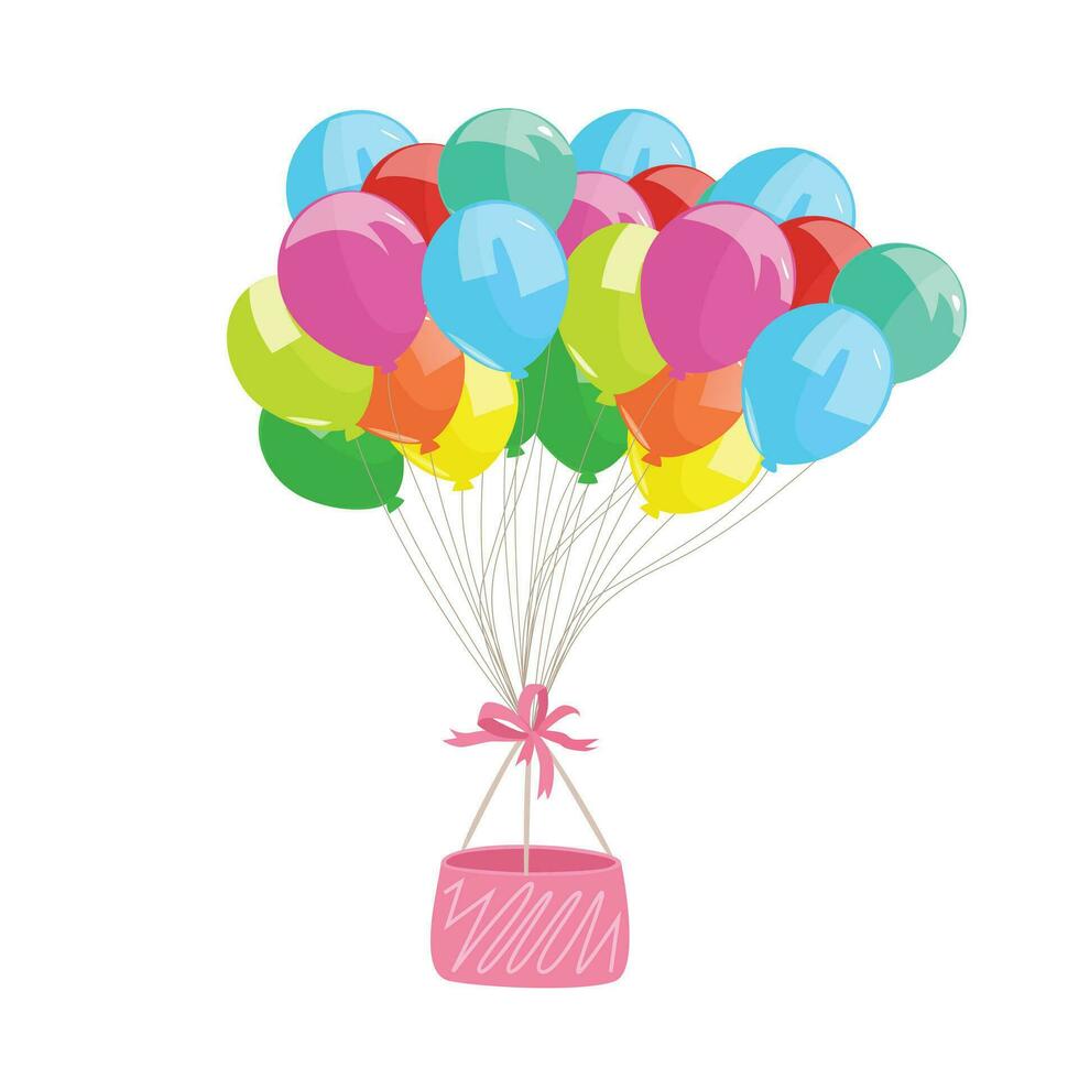 varm luft ballonger vektor illustration uppsättning i tecknad serie stil. färgrik knippa av ballonger. flygande ballong luftskepp klämma konst. dekoration objekt för fest. platt vektor isolerat på vit bakgrund.