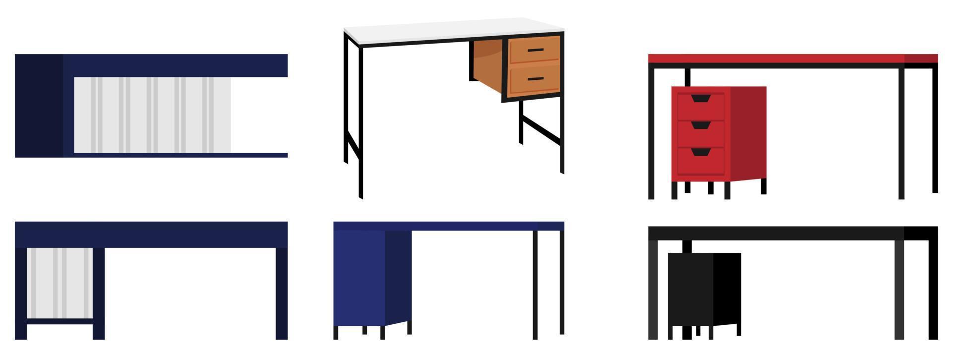 modernes süßes schönes Home-Office und Outdoor-Tisch mit unterschiedlicher Form für Freiberufler mit verschiedenen Posen und Positionen mit isolierter Schublade vektor