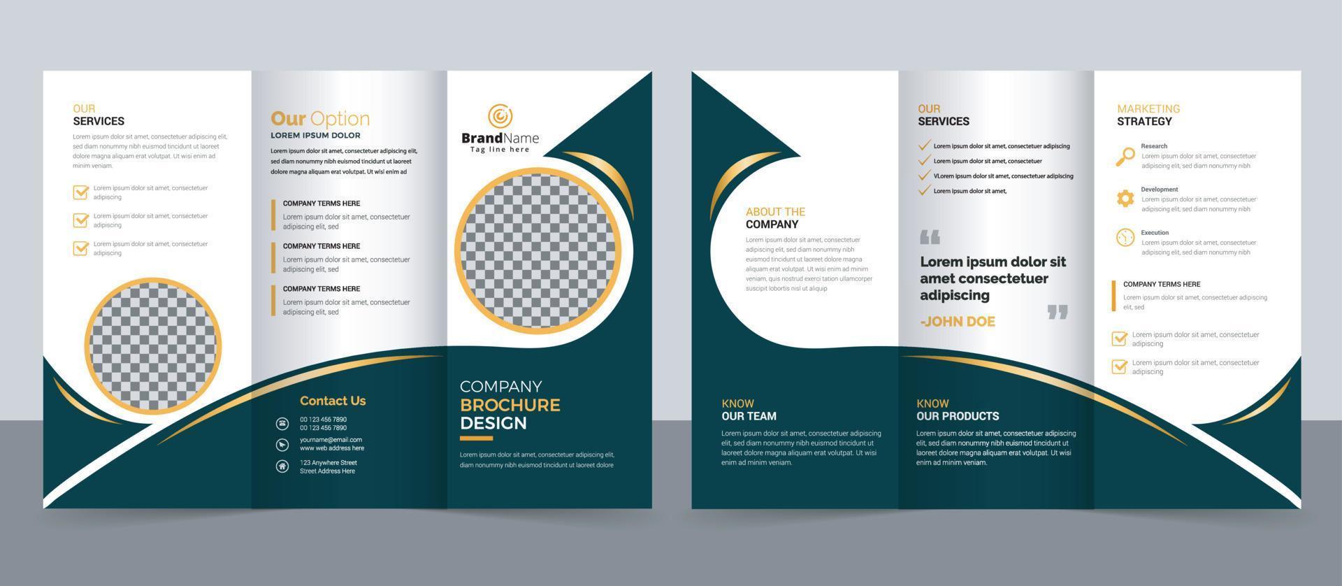 Business-Broschüren-Vorlage im dreifach gefalteten Layout. Corporate-Design-Broschüre mit replizierbarem Bild. vektor