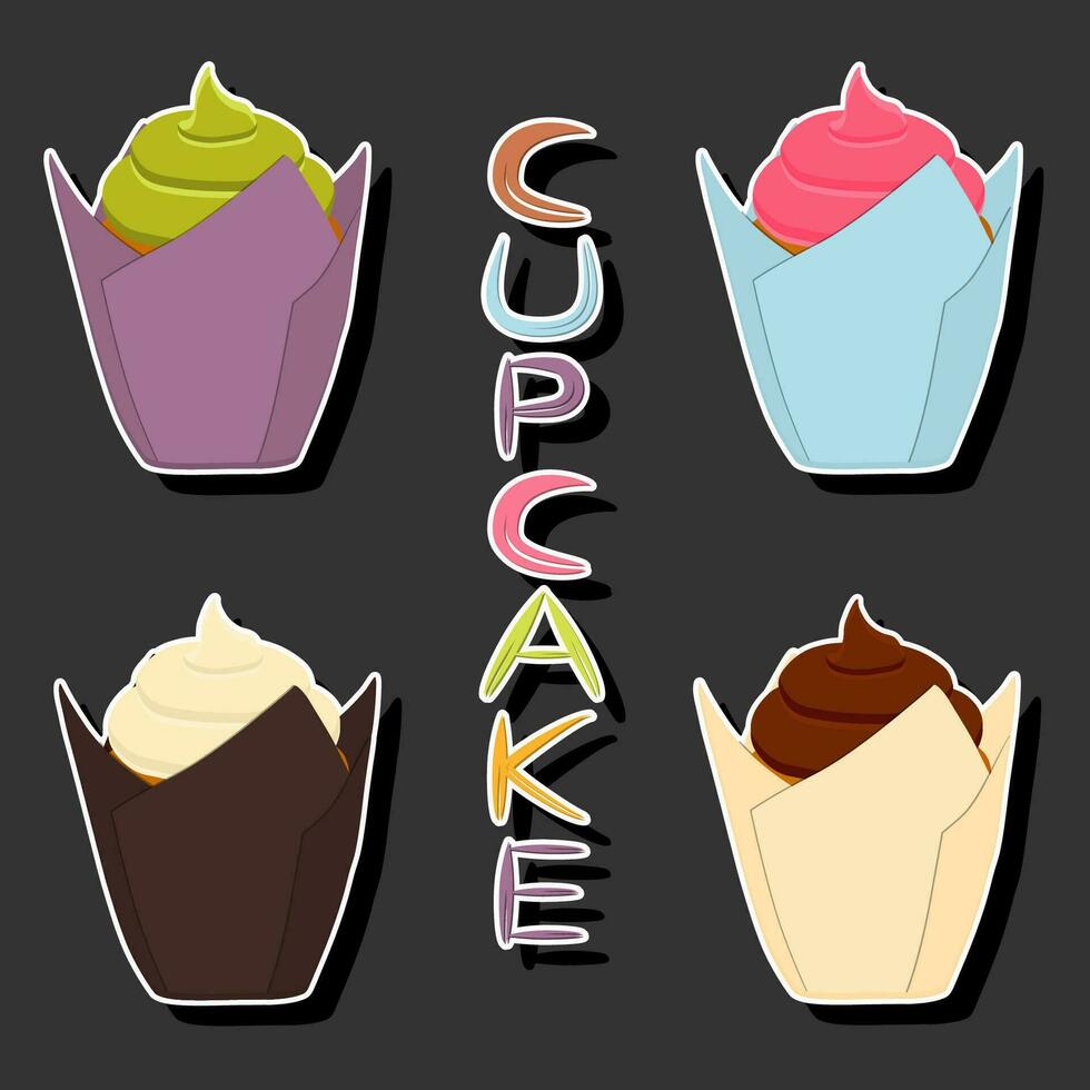 Illustration auf Thema groß einstellen anders Typen Dessert Süss Beere Cupcake vektor