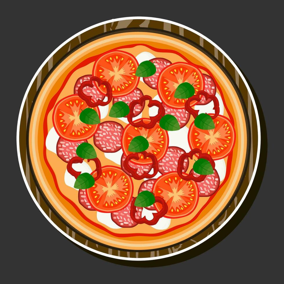 Illustration auf Thema groß heiß lecker Pizza zu Pizzeria Speisekarte vektor