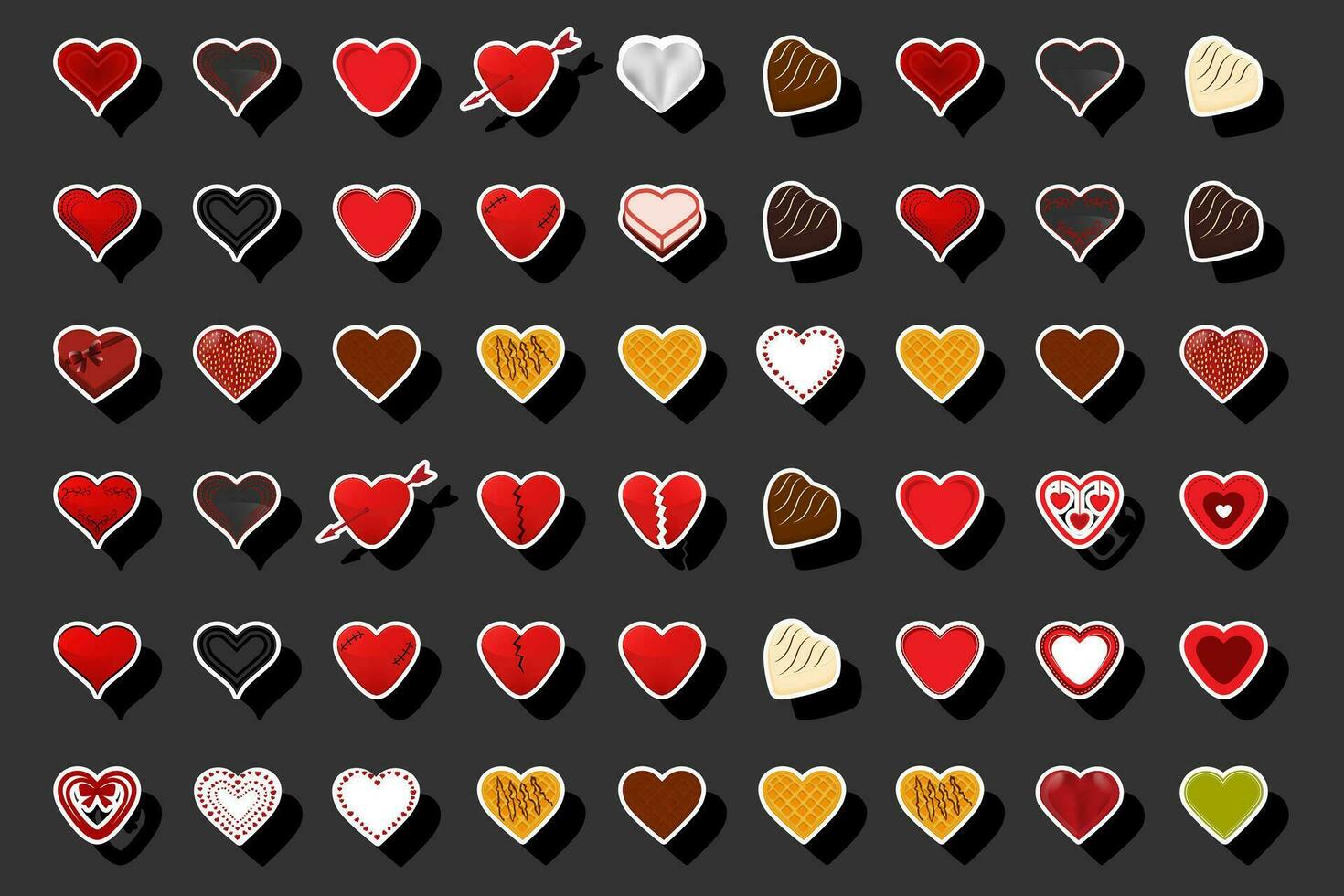 illustration på tema vacker stor uppsättning söt choklad godis hjärta vektor