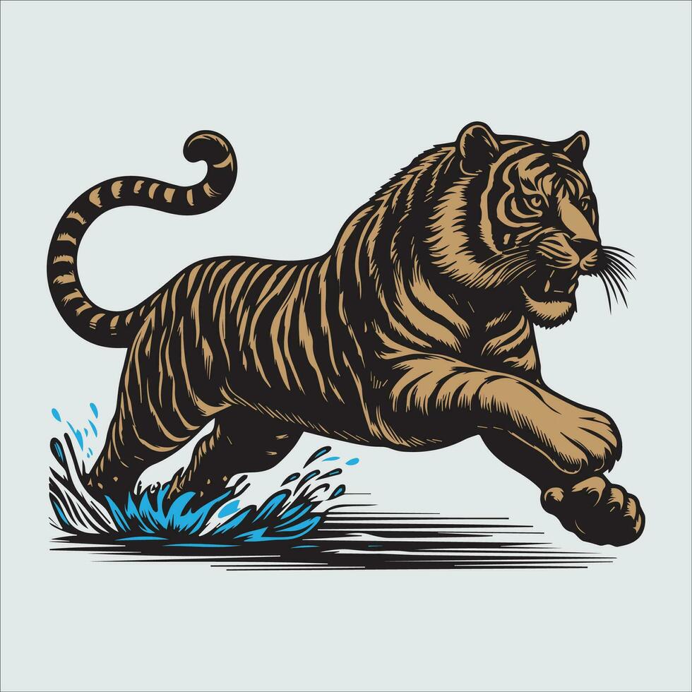 vektor illustration av tiger Hoppar i de djungel