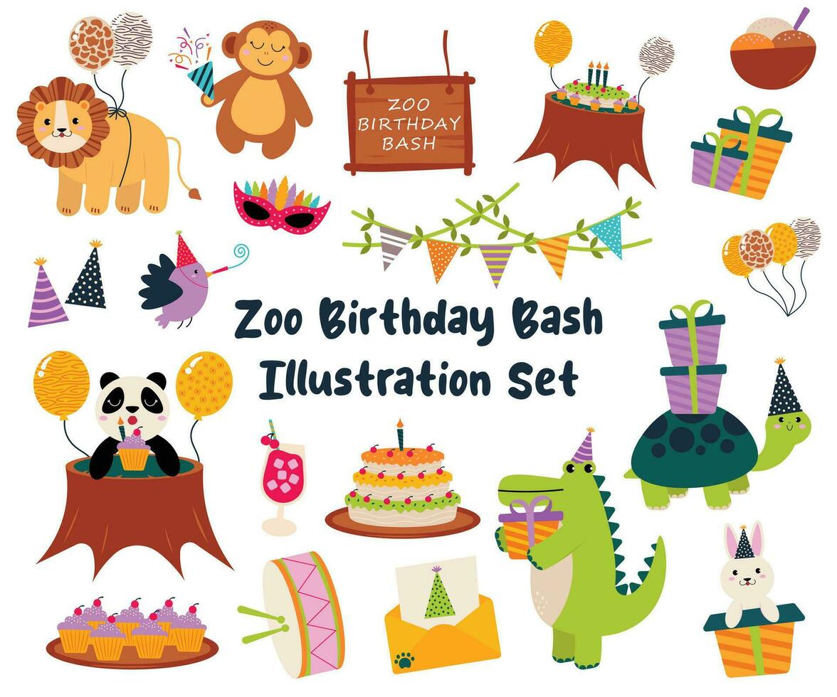 einstellen Vektor von Zoo Geburtstag Illustration