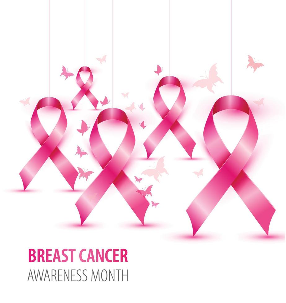 bröstcancer medvetenhet koncept illustration rosa band symbol, rosa akvarell fläckar med realistiska band. vektor
