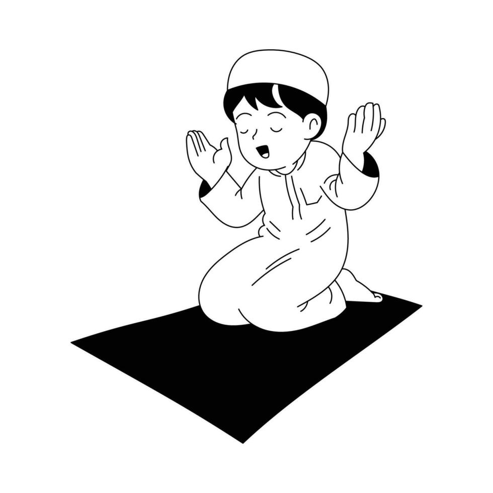 Muslime Junge beten im Ramadan, Hand gezeichnet Vektor Illustration