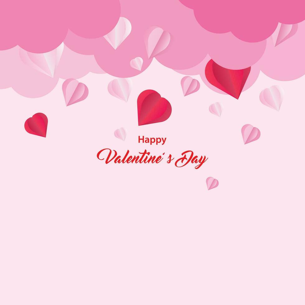 Hintergrund Design mit Papier Schnitt Wolken. Platz zum Text. glücklich Valentinstag Tag Verkauf Header mit hängend Herzen. vektor