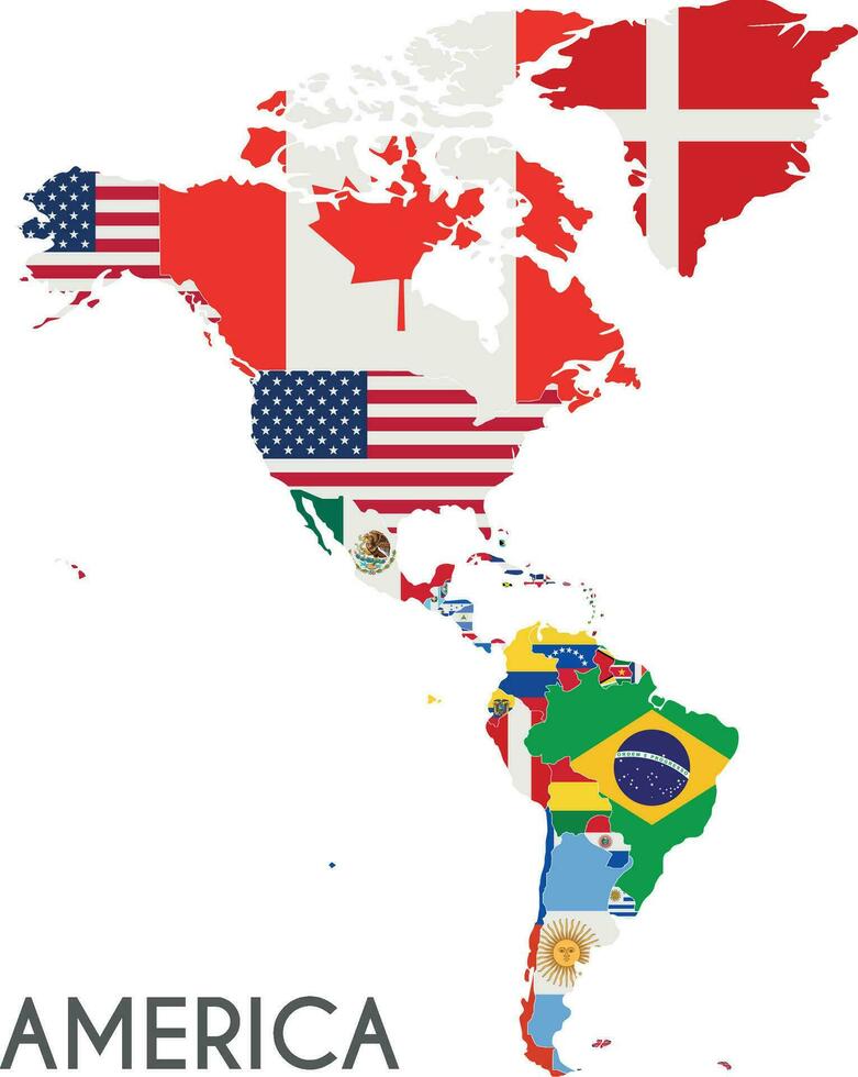 politisch Amerika Karte Vektor Illustration mit das Flaggen von alle Länder. editierbar und deutlich beschriftet Lagen.