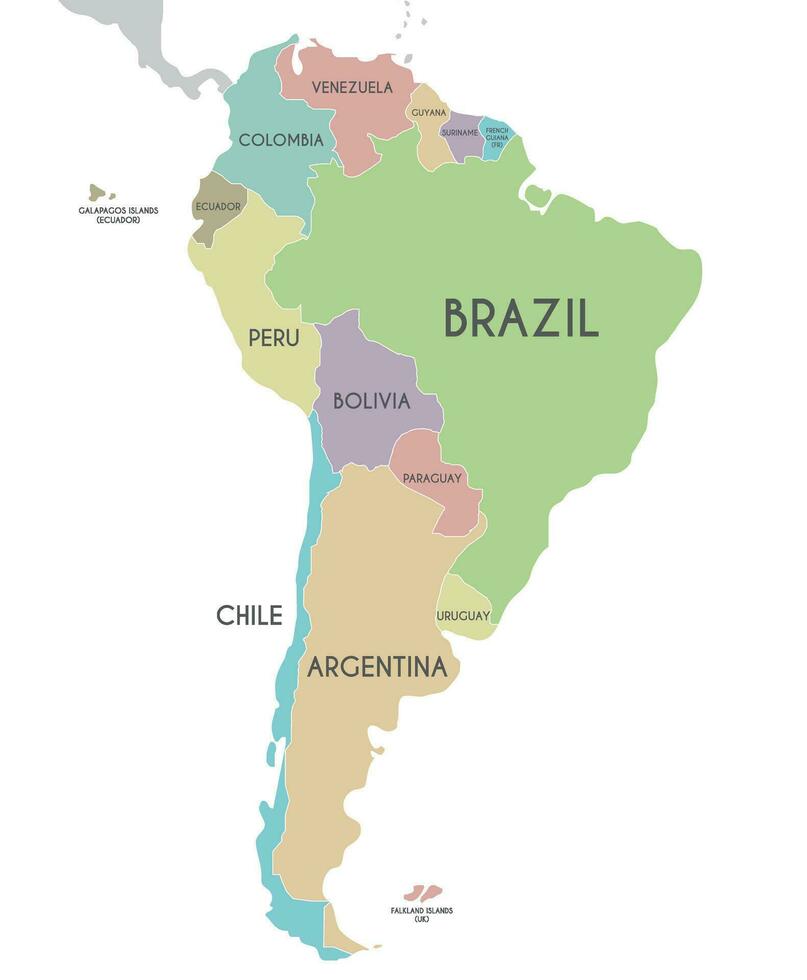 politisk söder Amerika Karta vektor illustration isolerat på vit bakgrund. redigerbar och klart märkt skikten.