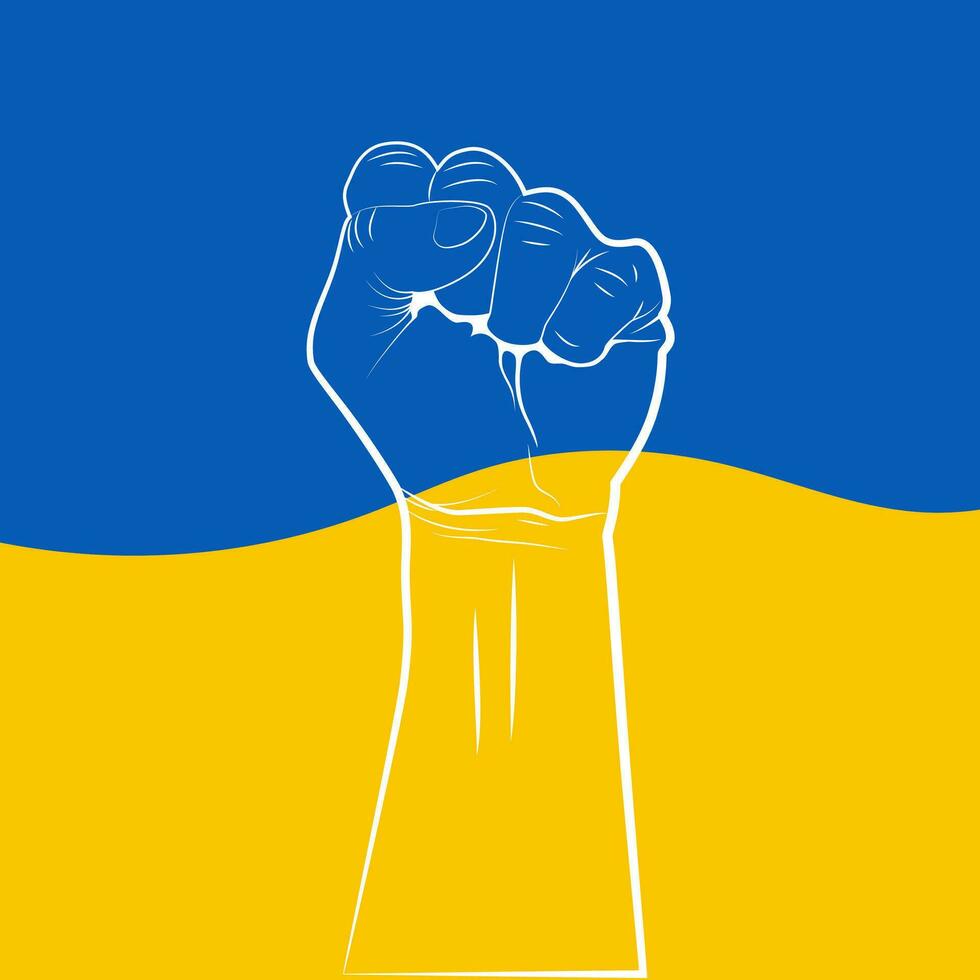 näve silhuett på ukrainska nationell flagga. stanna kvar stark och sluta de krig i ukraina. Nej krig baner eller mall. vektor illustration