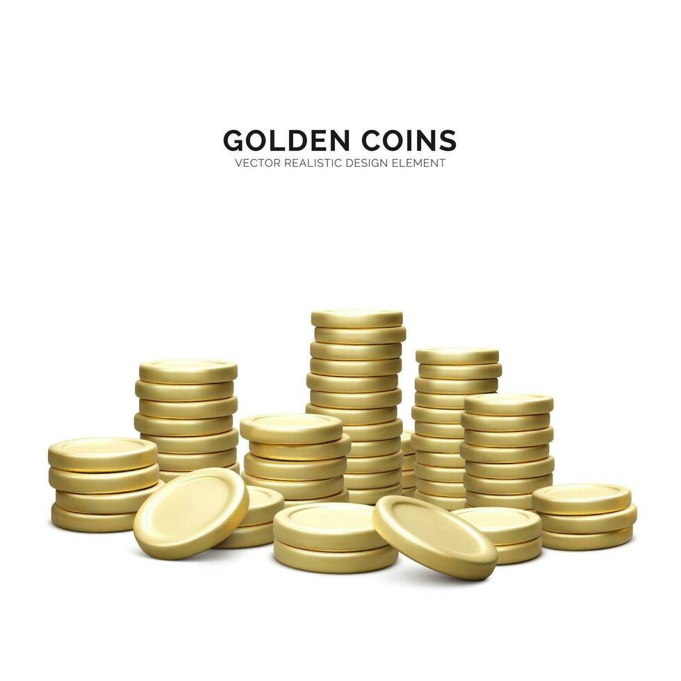 Gold Münze Stapel. 3d golden Münze isoliert auf Weiß Hintergrund. Vektor Illustration
