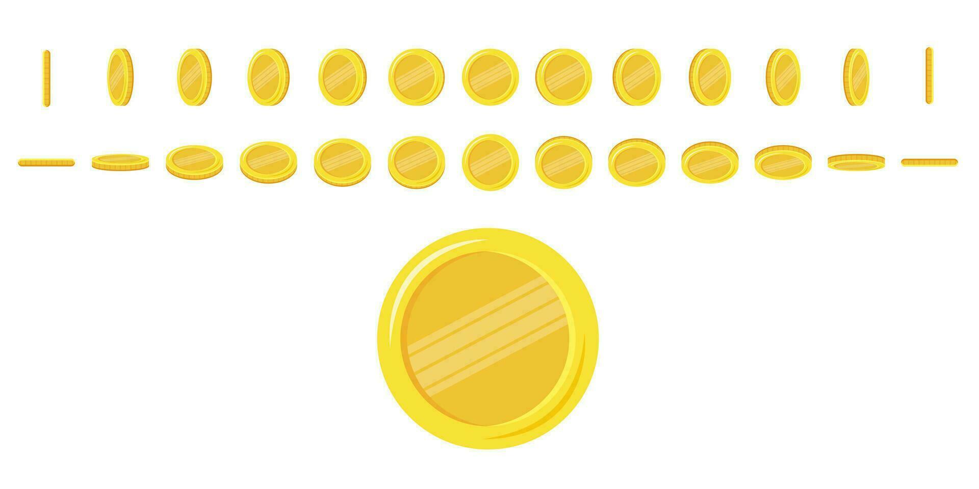 Münzen rotierend. einstellen von Drehung Gold Münzen beim anders Winkel zum Animation. eben Vektor Illustration.