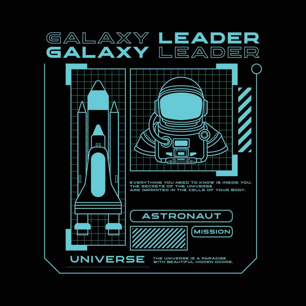 galax ledare illustration, astronaut karaktär affisch design, bakgrund, t-shirt design. vektor