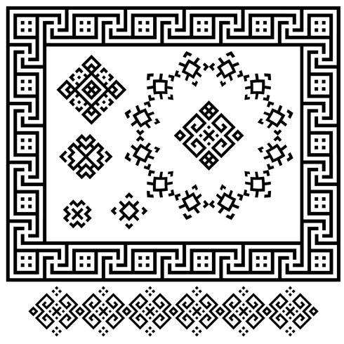 En uppsättning svartvita geometriska mönster. Tecken, ramar och gräns. Vektor illustration