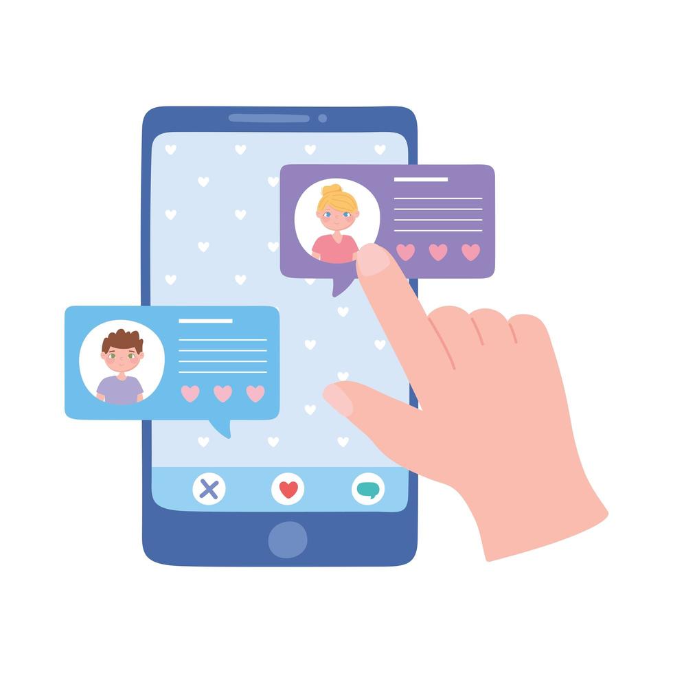 handhåll mobilchattförhållande mellan man och kvinna vektor