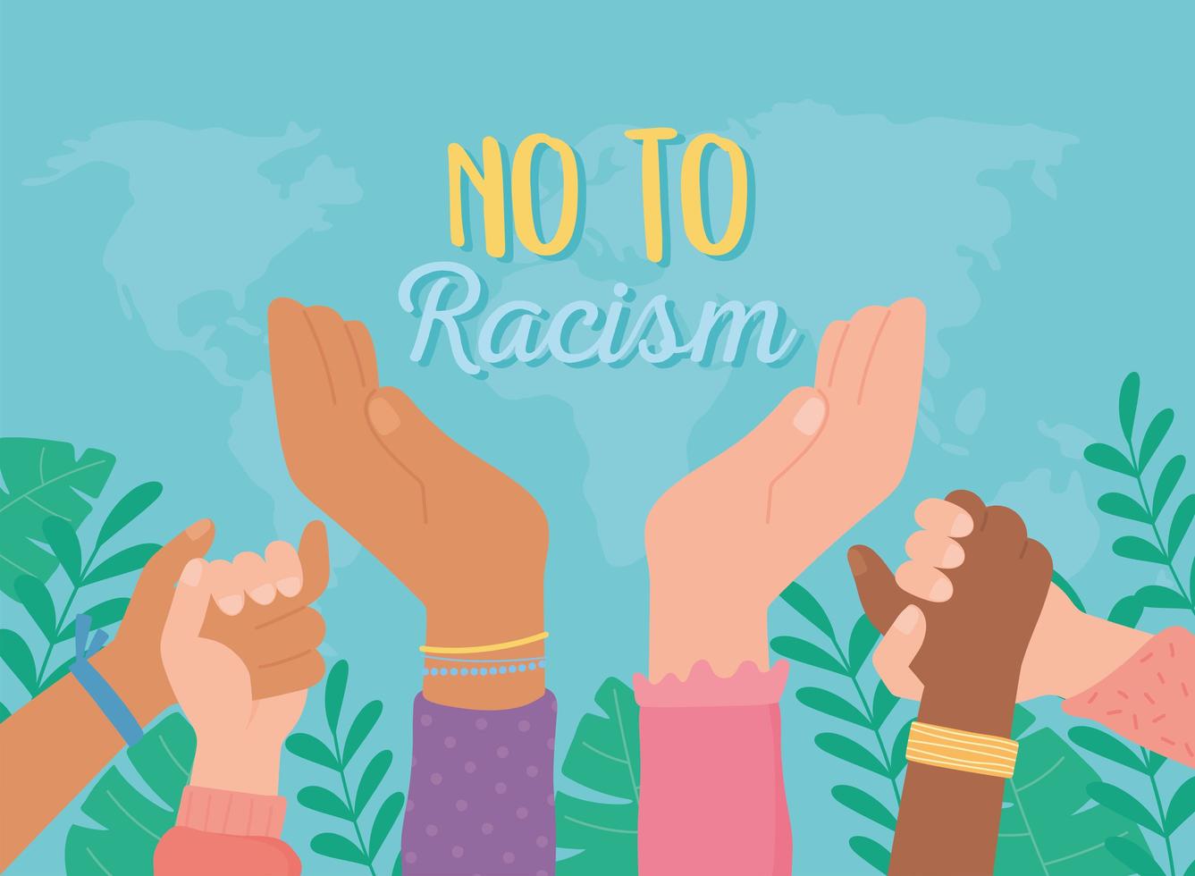 schwarze Leben, verschiedene Hände erhoben nein zu Rassismus vektor