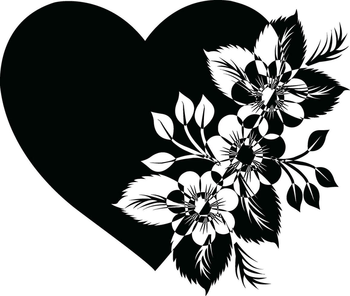 Liebe gestalten Silhouette Design mit Blätter und Blume auf ein Weiß Hintergrund vektor