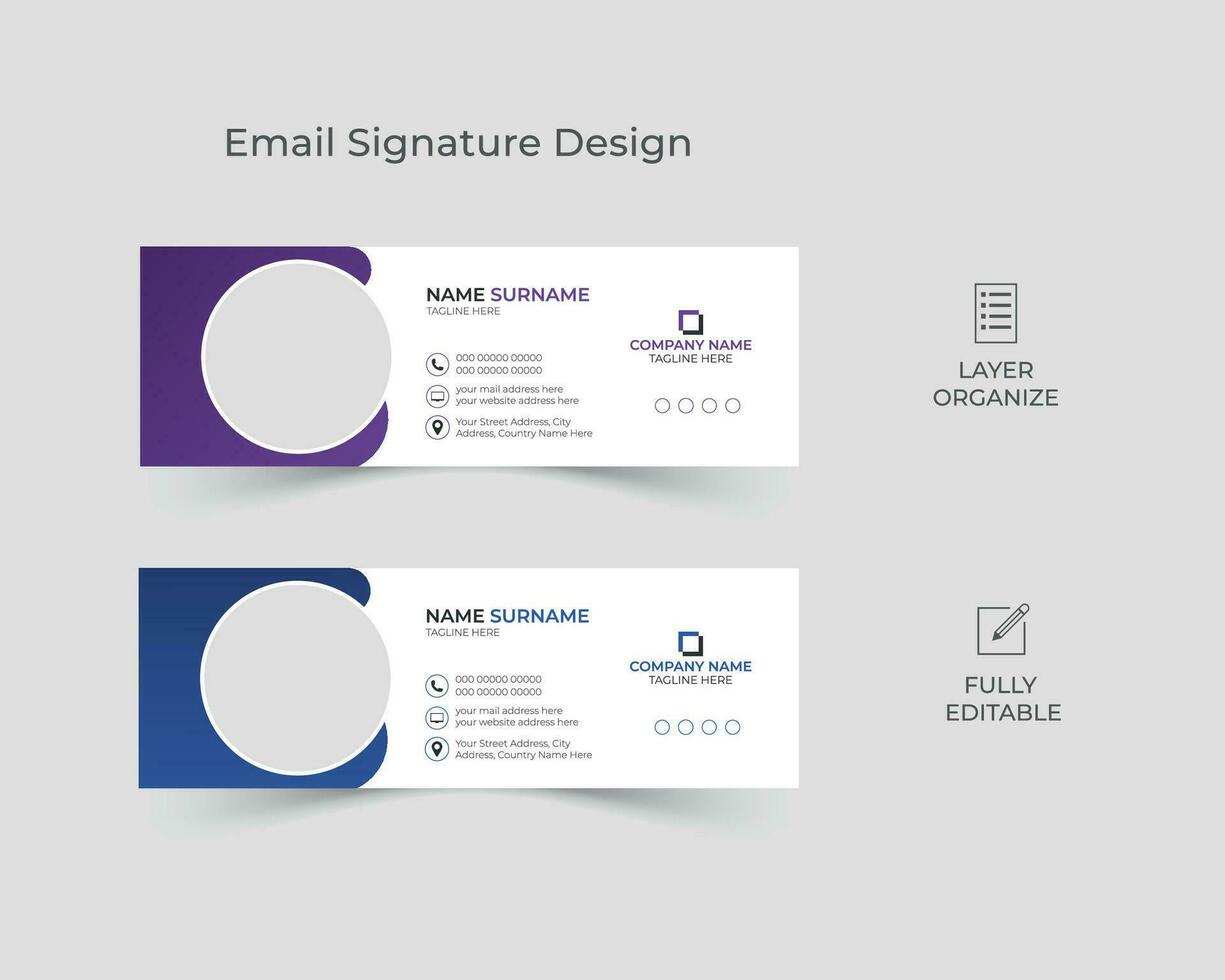 einfach und sauber Email Unterschrift Design, schwarz und Weiß Email Fusszeile Design, persönlich Sozial Medien Startseite Vorlage mit modern Layout. vektor