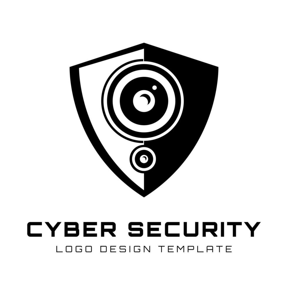 Illustration Vektor Grafik Logo Design von Schild und cctv Kamera im das Center. geeignet zum Cyber Sicherheit Dienstleistungen.